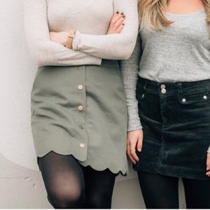 Button-front Olive Scalloped Skirt